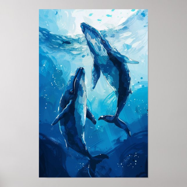 Whales in the Sea - Creative Simple Illustration P Poster (Front)