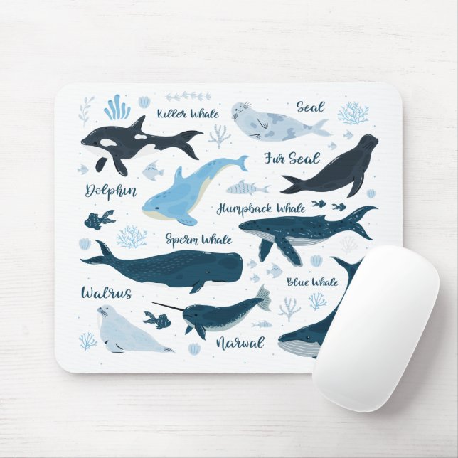 Whales & Marine Life Ocean Graphic Design Mouse Pad (With Mouse)