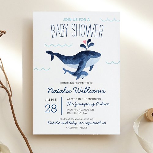Whales Nautical Under the Sea Baby Shower Invitation