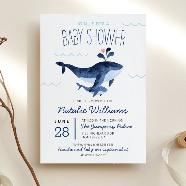 Whales Nautical Under the Sea Baby Shower Invitation