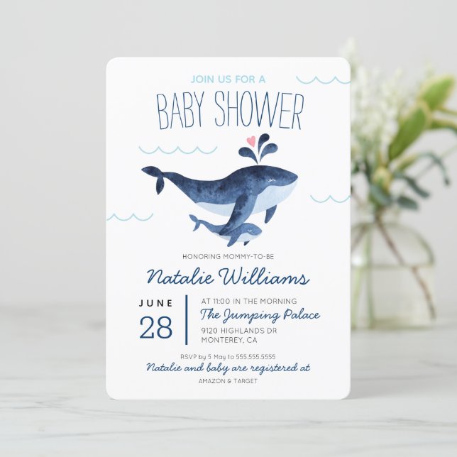 Whales Nautical Under the Sea Baby Shower Invitation (Standing Front)