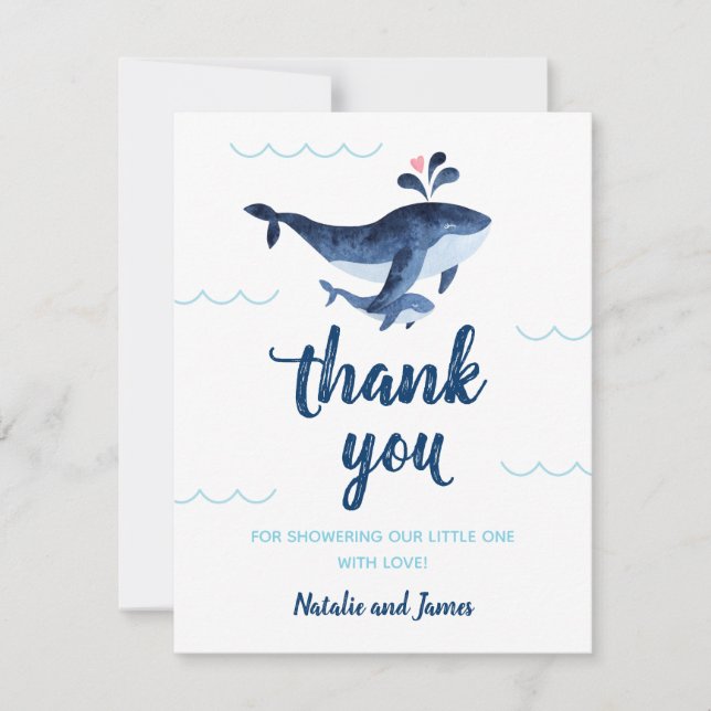 Whales Nautical Under the Sea Baby Shower Thank Yo You Card (Front)