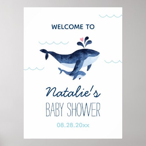 Whales Nautical Under the Sea Baby Shower Welcome Poster