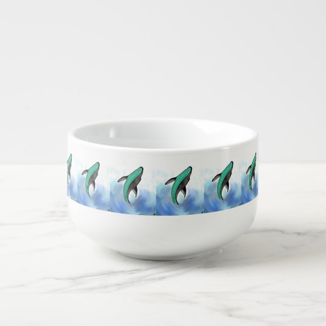 Whales ocean sea blue love soup bowl  (Front)