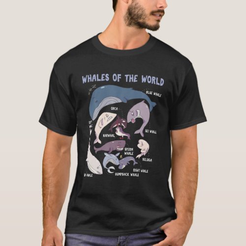 Whales Of The World Educational Ocean Mammals Guid T_Shirt