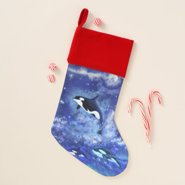 Whales on Full Moon Christmas Stocking (Front)