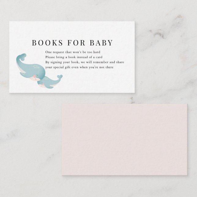 Whales Pink Baby Shower Book Request Enclosure Card (Front/Back)