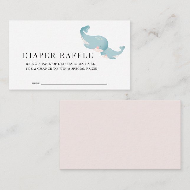 Whales Pink Baby Shower Diaper Raffle Ticket Enclosure Card (Front/Back)