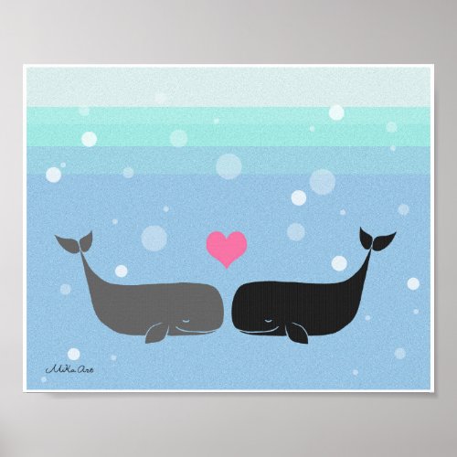 Whales Poster Cute Whale Couple Nautical Ocean Art