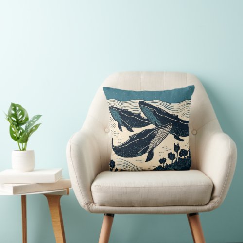 Whales Sea Ocean Coast Nova Scotia Cottage Cabin Throw Pillow