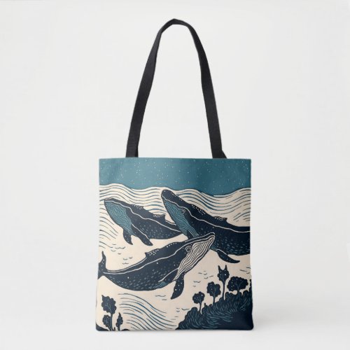 Whales Sea Ocean Coast Surf Nova Scotia Vintage Tote Bag