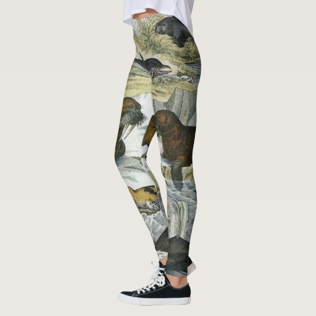 Whales, Seals and Walruses, Vintage Marine Animals Leggings (Left)