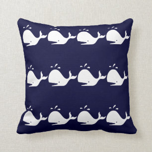 Whales stripes WHITE on NAVY BLUE PILLOW