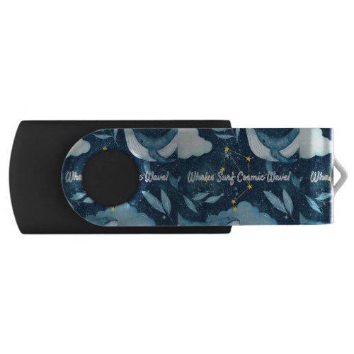 Whales Surf Cosmic Waves Blue Constellation Design Flash Drive