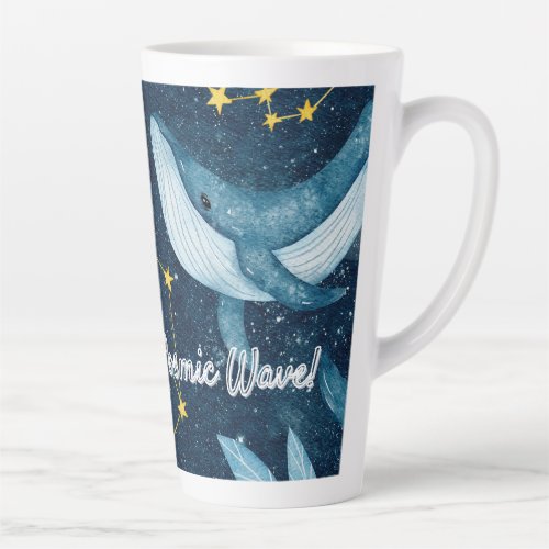 Whales Surf Cosmic Waves Blue Constellation Design Latte Mug