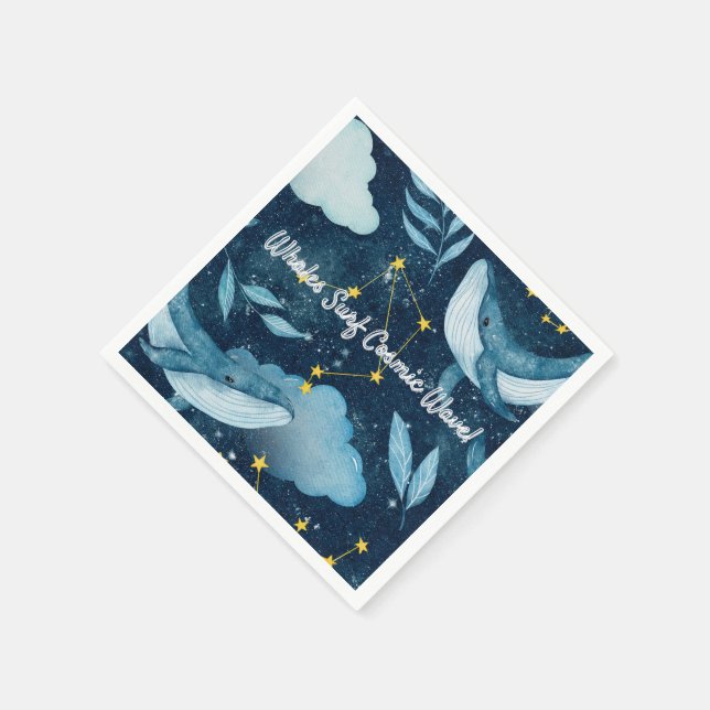 Whales Surf Cosmic Waves Blue Constellation Design Napkins (Corner)