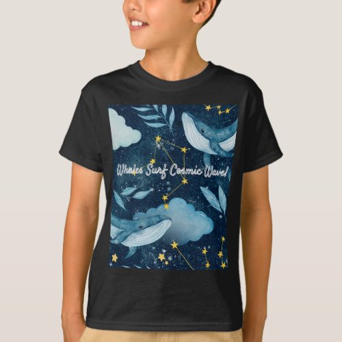 Whales Surf Cosmic Waves Blue Constellation Design T_Shirt