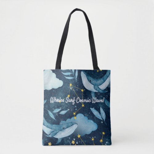 Whales Surf Cosmic Waves Blue Constellation Design Tote Bag