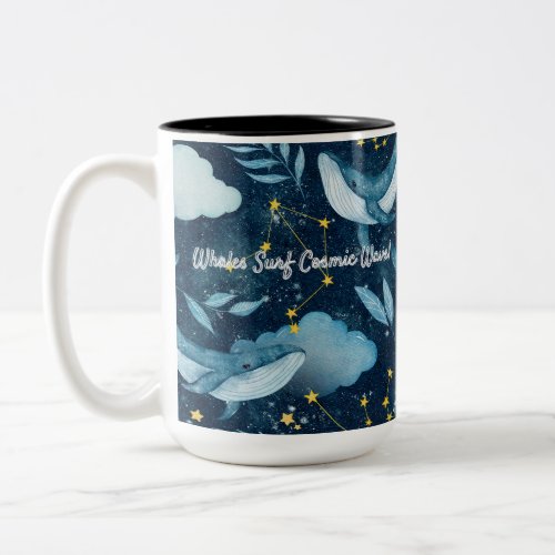 Whales Surf Cosmic Waves Blue Constellation Design Two_Tone Coffee Mug