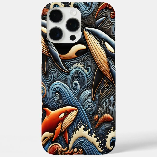 Whales Swimming Through Vibrant Ocean Waves Case-Mate iPhone Case (Back)
