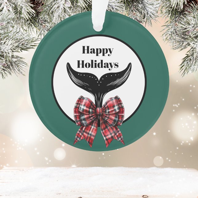 Whale's Tail Black White Plaid Bow Christmas Ornament (Creator Uploaded)