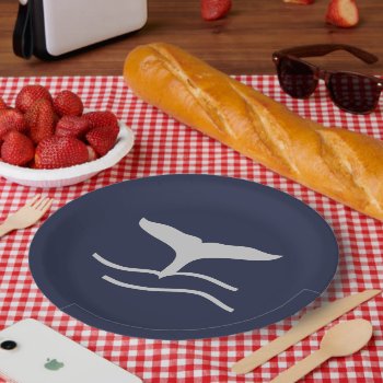 Whales Tail Outline Navy And Grey Porcelain Servin Paper Plates by kapskitchen at Zazzle