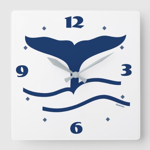 Whales Tail Outline Navy Square Wall Clock