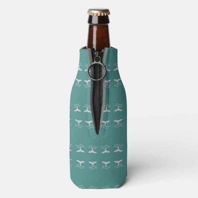 Whales Tail Pattern Teal and Grey Bottle Cooler (Bottle Back)