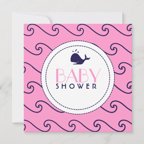 Whales Tale Pink &amp; Wavy Navy Mix Invitation