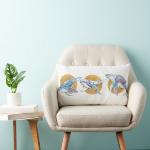 Whales Trio Fly Float and Dream Lumbar Pillow