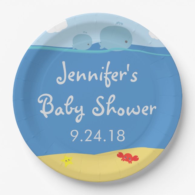 Whales Under the Sea Baby Shower Paper Plates (Front)