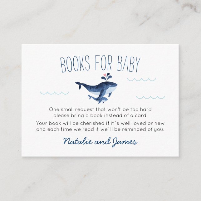 Whales Under the Sea Books for Baby Shower Enclosure Card (Front)