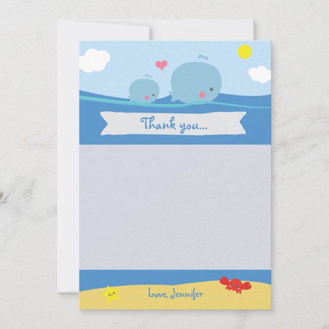 Whales Under the Sea Shower Thank You Card (Front)