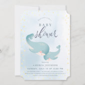 Whales Watercolor Blue Boy Baby Shower Invitation (Front)