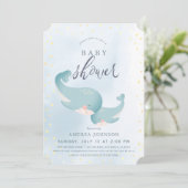 Whales Watercolor Blue Boy Baby Shower Invitation (Standing Front)
