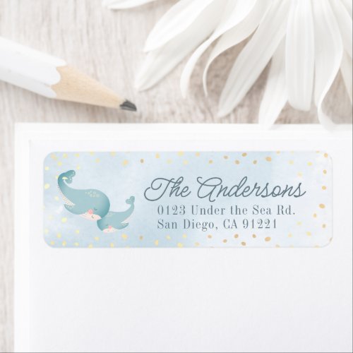 Whales Watercolor Blue Boy Baby Shower Label