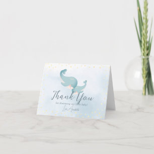 Whales Watercolor Blue Boy Baby Shower Letterpress Thank You Card