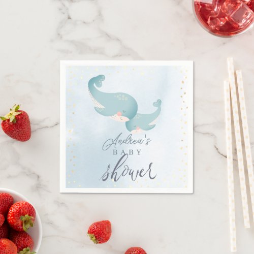 Whales Watercolor Blue Boy Baby Shower Napkins