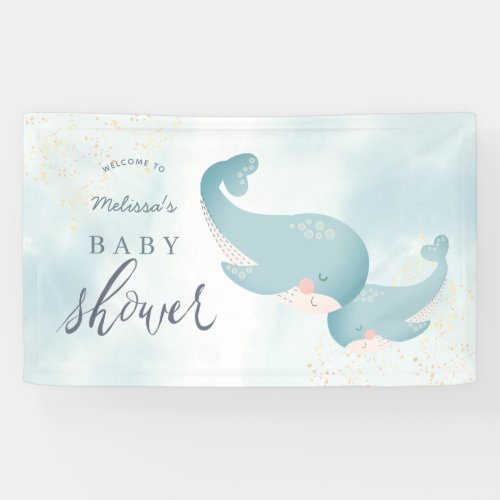 Whales Watercolor Blue Boy Baby Shower Welcome Banner
