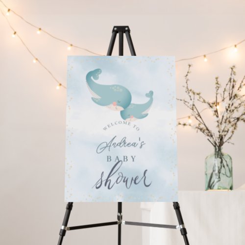 Whales Watercolor Blue Boy Baby Shower Welcome Foam Board