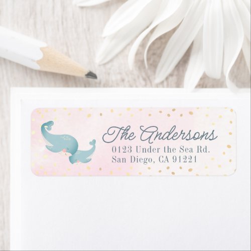 Whales Watercolor Pink Girl Baby Shower Label