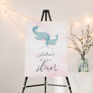 Whales Watercolor Pink Girl Baby Shower Welcome Foam Board