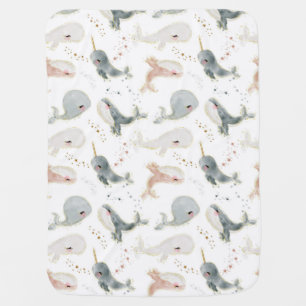 Whales Watercolor under the sea Baby Blanket