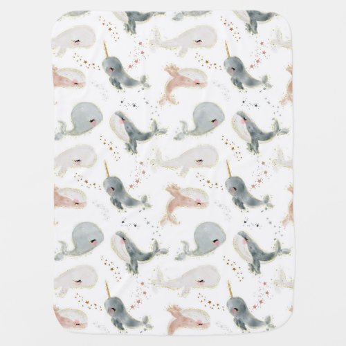 Whales Watercolor under the sea Baby Blanket