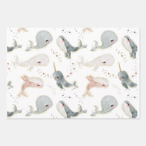 Whales Watercolor under the sea Wrapping Paper Sheets