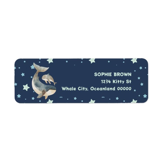 Whales with Star Pattern Navy Blue Return Address Label (Front)