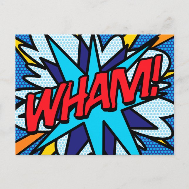 WHAM Fun Retro Comic Book Pop Art Announcement Postcard (Front)