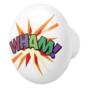 WHAM Fun Retro Comic Book Pop Art Ceramic Knob