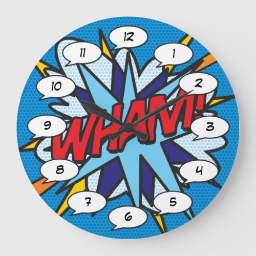 WHAM Fun Retro Comic Book Pop Art Large Clock