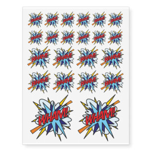 WHAM Fun Retro Comic Book Pop Art Temporary Tattoos